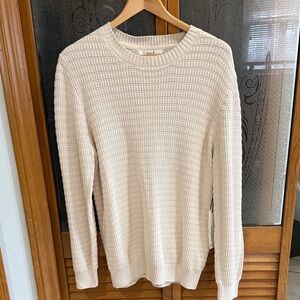 Spring Cotton Sweater Wilt Cream Textured Knit Crewneck Sweater Lg NWT